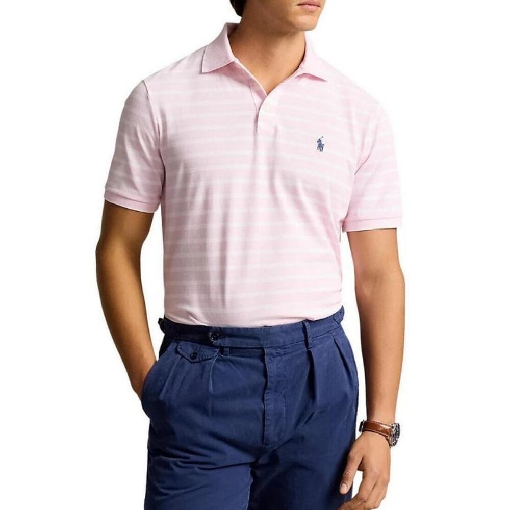 Polo Ralph Lauren Mens Classic-Fit Soft Cotton Polo Shirt 3XL Pink/White
